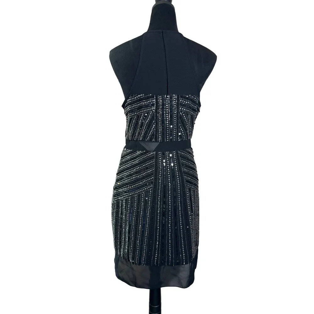 Parker Taha Silk Sequin Dress Halter Neck Sleeveless Party Cocktail Black - Picture 10 of 13